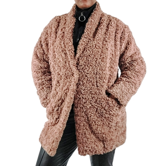 Aritzia Wilfred Free Brown Fluffy Single Button Teddy Bear Coat - Picture 1 of 14